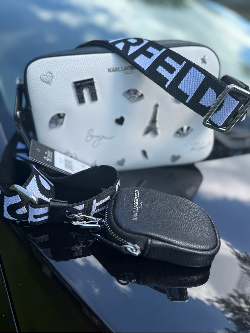 Karl Lagerfeld White & Black Travel Crossbody Bag with Logo Strap🖤🤍 - Picture 3 of 5